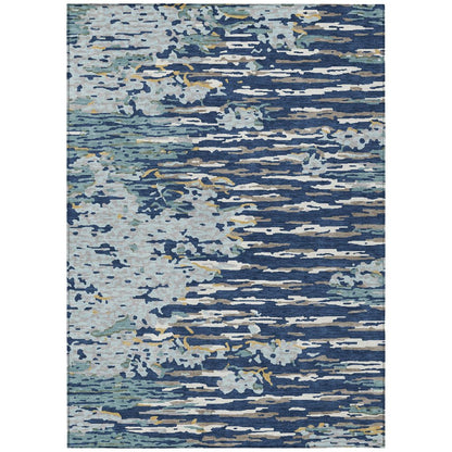 5' X 8' Navy Blue And Blue Abstract Washable Indoor Outdoor Area Rug