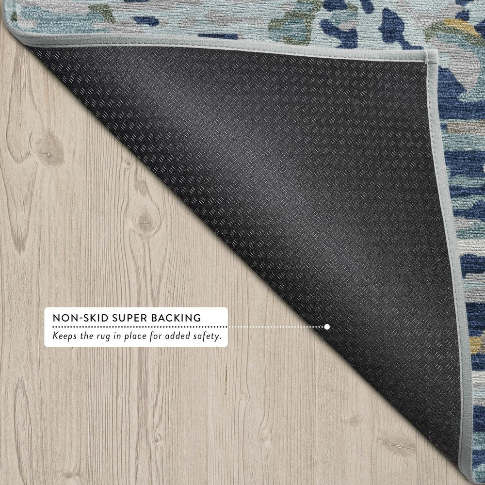 5' X 8' Navy Blue And Blue Abstract Washable Indoor Outdoor Area Rug — view 2