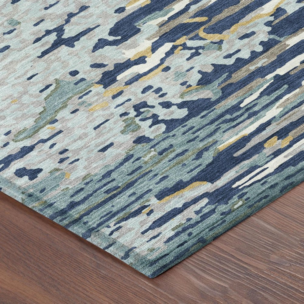5' X 8' Navy Blue And Blue Abstract Washable Indoor Outdoor Area Rug — view 3