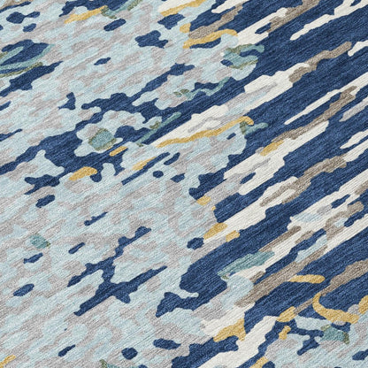 5' X 8' Navy Blue And Blue Abstract Washable Indoor Outdoor Area Rug