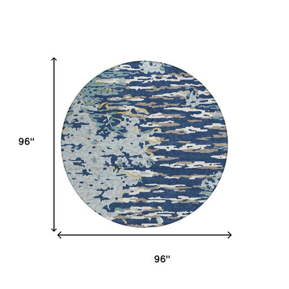 8' Navy Blue And Blue Round Abstract Washable Indoor Outdoor Area Rug HomeRoots