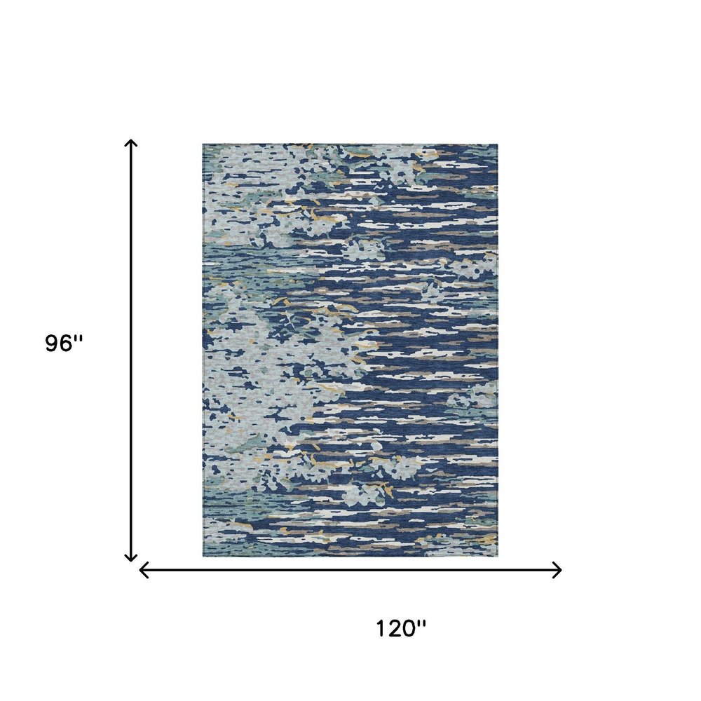 8' X 10' Navy Blue And Blue Abstract Washable Indoor Outdoor Area Rug — view 4