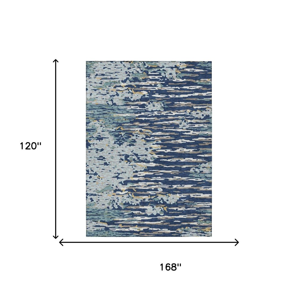 10' X 14' Navy Blue And Blue Abstract Washable Indoor Outdoor Area Rug — view 4