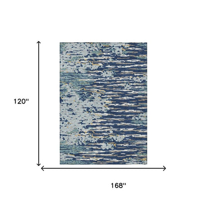 10' X 14' Navy Blue And Blue Abstract Washable Indoor Outdoor Area Rug