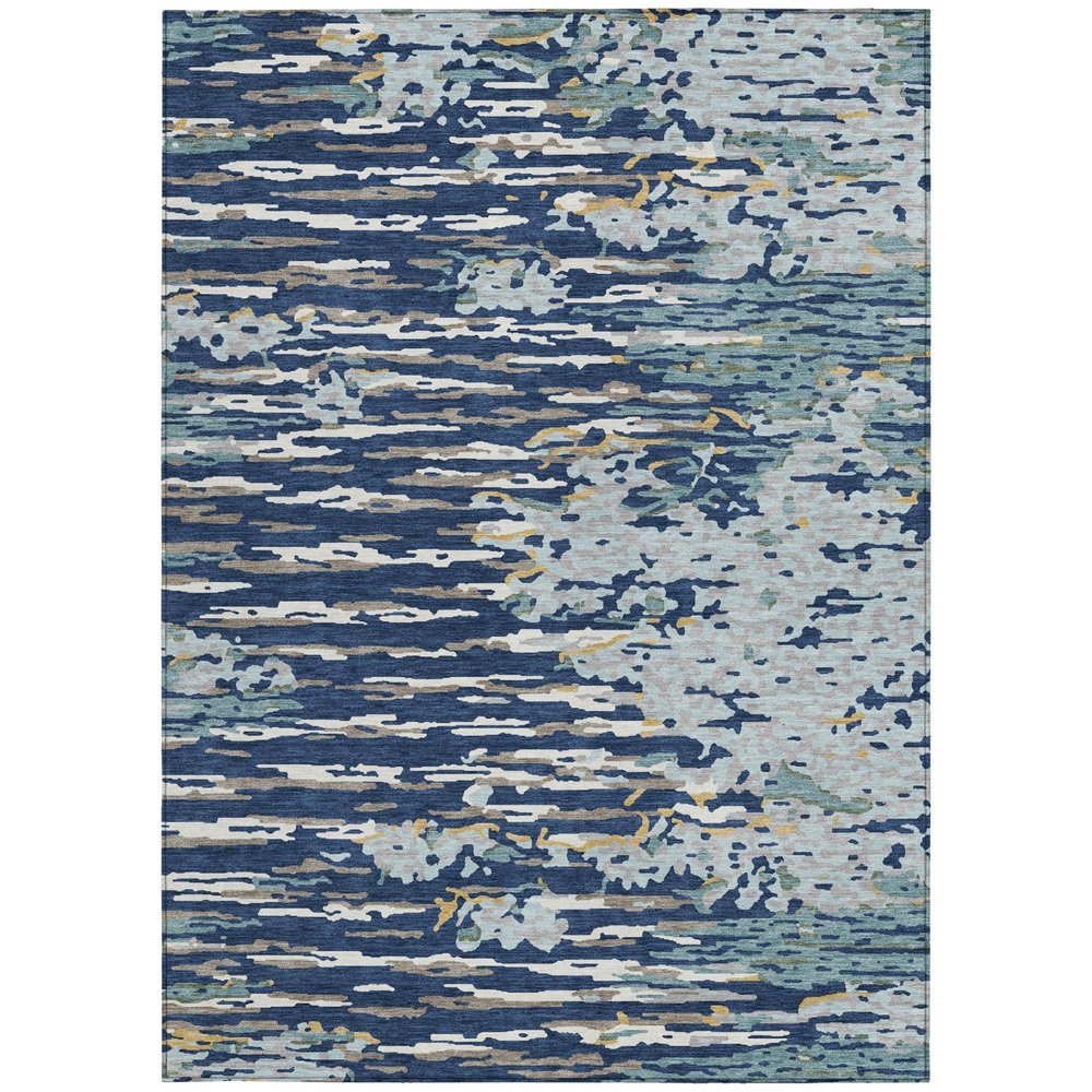 10' X 14' Navy Blue And Blue Abstract Washable Indoor Outdoor Area Rug