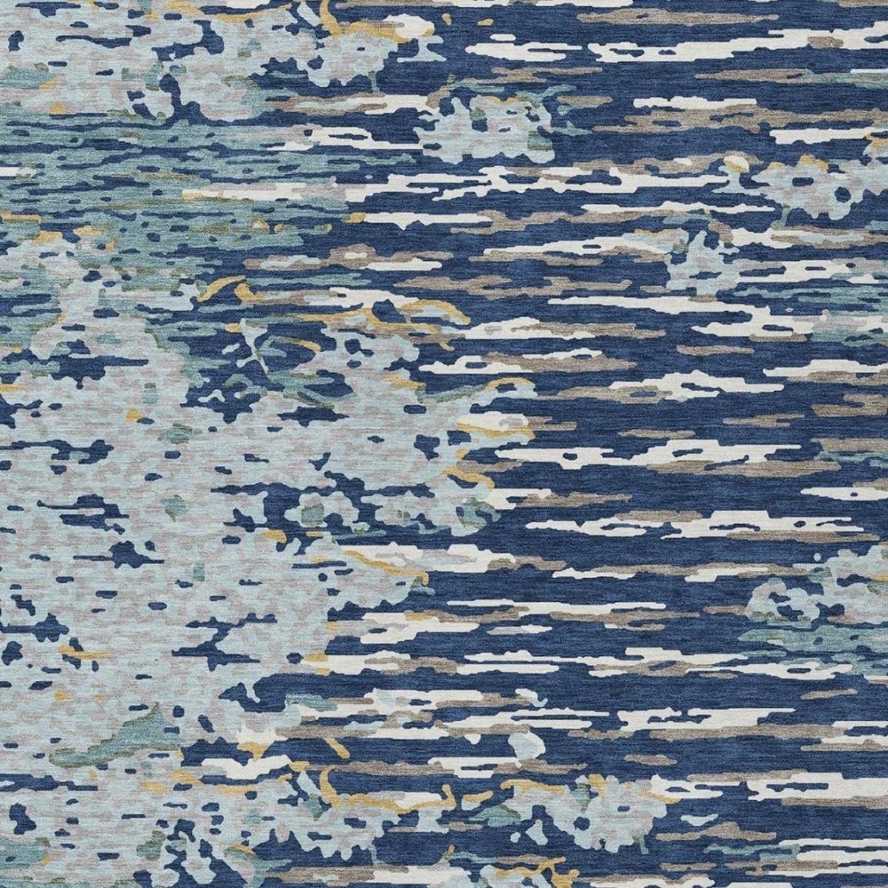 10' X 14' Navy Blue And Blue Abstract Washable Indoor Outdoor Area Rug