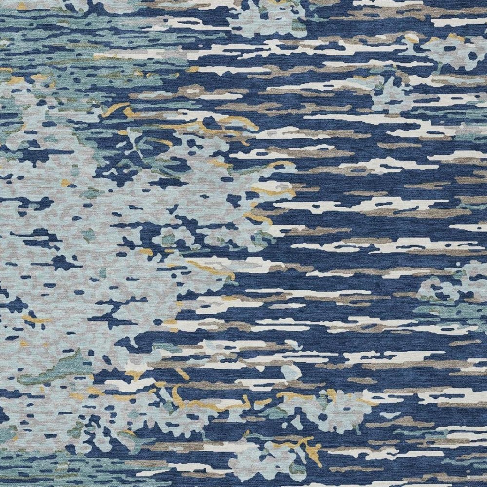 10' X 14' Navy Blue And Blue Abstract Washable Indoor Outdoor Area Rug — view 9