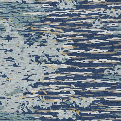 10' X 14' Navy Blue And Blue Abstract Washable Indoor Outdoor Area Rug