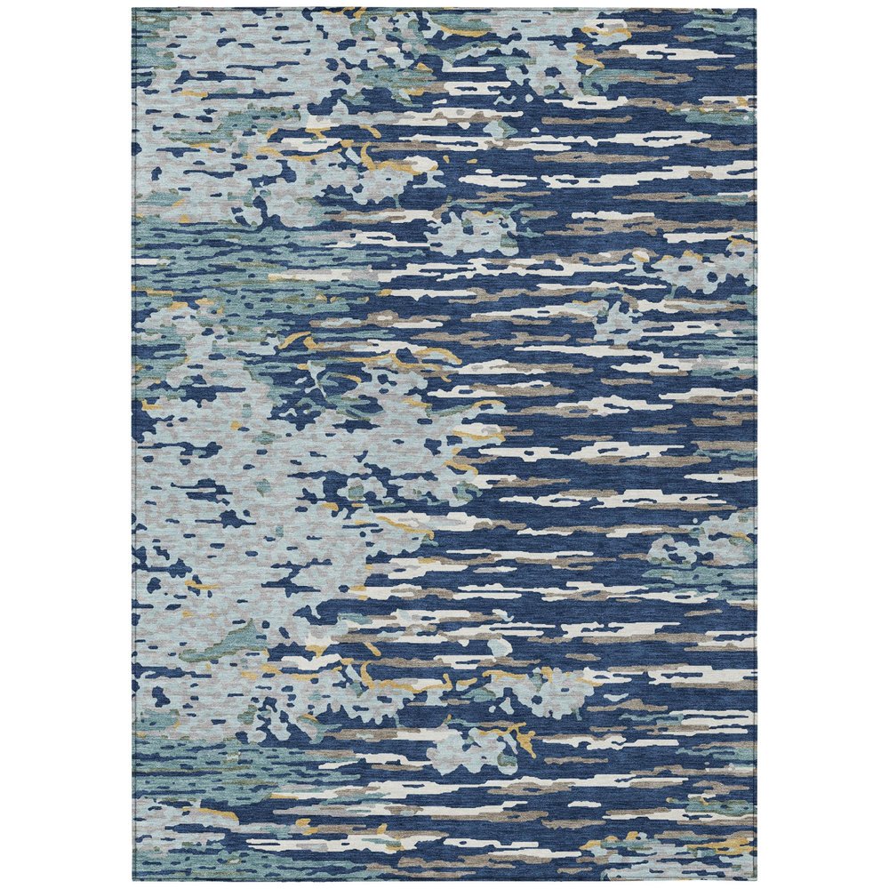 10' X 14' Navy Blue And Blue Abstract Washable Indoor Outdoor Area Rug HomeRoots
