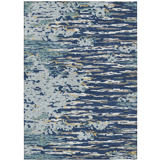 10' X 14' Navy Blue And Blue Abstract Washable Indoor Outdoor Area Rug
