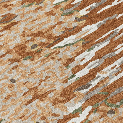 8' Orange And Beige Round Abstract Washable Indoor Outdoor Area Rug HomeRoots