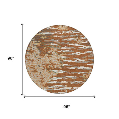 8' Orange And Beige Round Abstract Washable Indoor Outdoor Area Rug HomeRoots