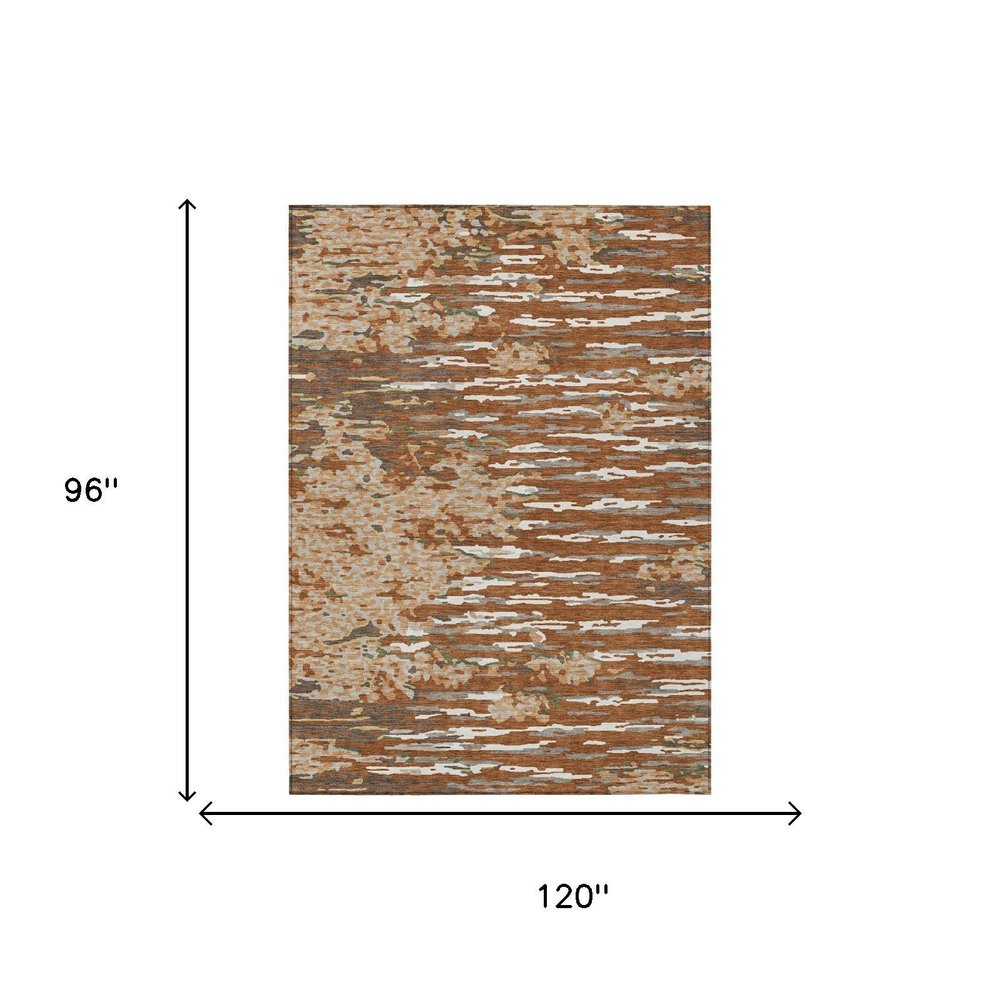 8' X 10' Orange And Beige Abstract Washable Indoor Outdoor Area Rug — view 4