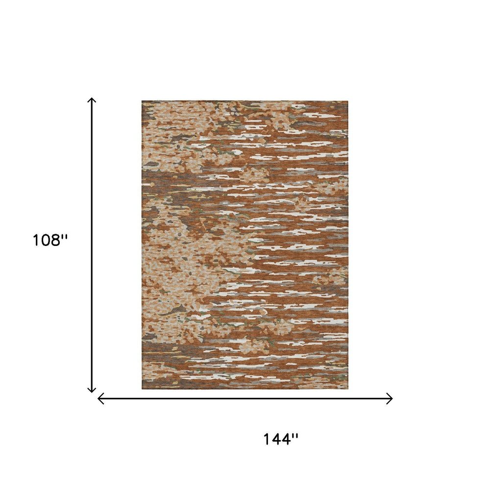9' X 12' Orange And Beige Abstract Washable Indoor Outdoor Area Rug — view 4