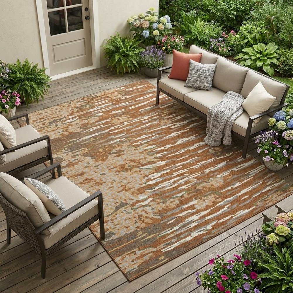 10' X 14' Orange And Beige Abstract Washable Indoor Outdoor Area Rug HomeRoots