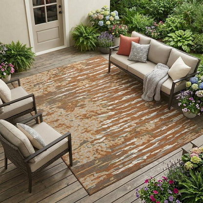 10' X 14' Orange And Beige Abstract Washable Indoor Outdoor Area Rug HomeRoots
