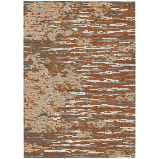10' X 14' Orange And Beige Abstract Washable Indoor Outdoor Area Rug