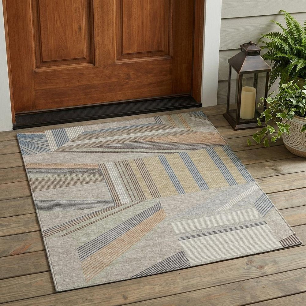 3' X 5' Beige And Brown Geometric Washable Indoor Outdoor Area Rug HomeRoots