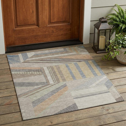 3' X 5' Beige And Brown Geometric Washable Indoor Outdoor Area Rug HomeRoots