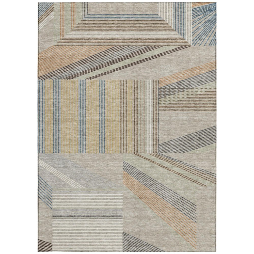 5' X 8' Beige And Brown Geometric Washable Indoor Outdoor Area Rug