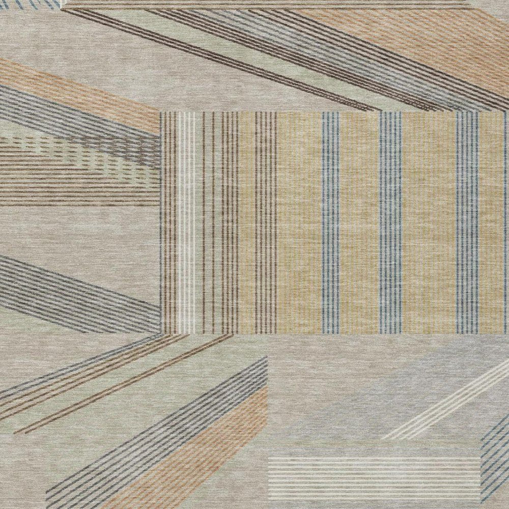5' X 8' Beige And Brown Geometric Washable Indoor Outdoor Area Rug