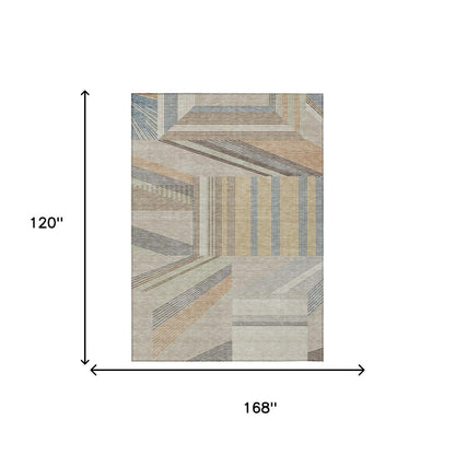 10' X 14' Beige And Brown Geometric Washable Indoor Outdoor Area Rug HomeRoots