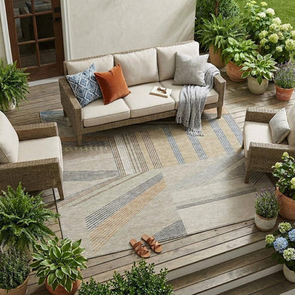 10' X 14' Beige And Brown Geometric Washable Indoor Outdoor Area Rug HomeRoots