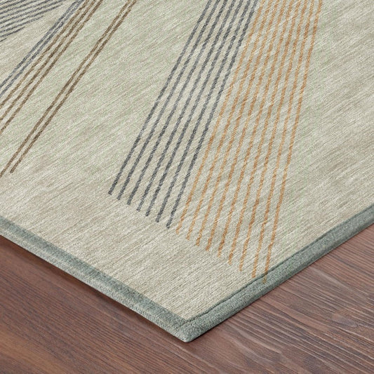 10' X 14' Beige And Brown Geometric Washable Indoor Outdoor Area Rug