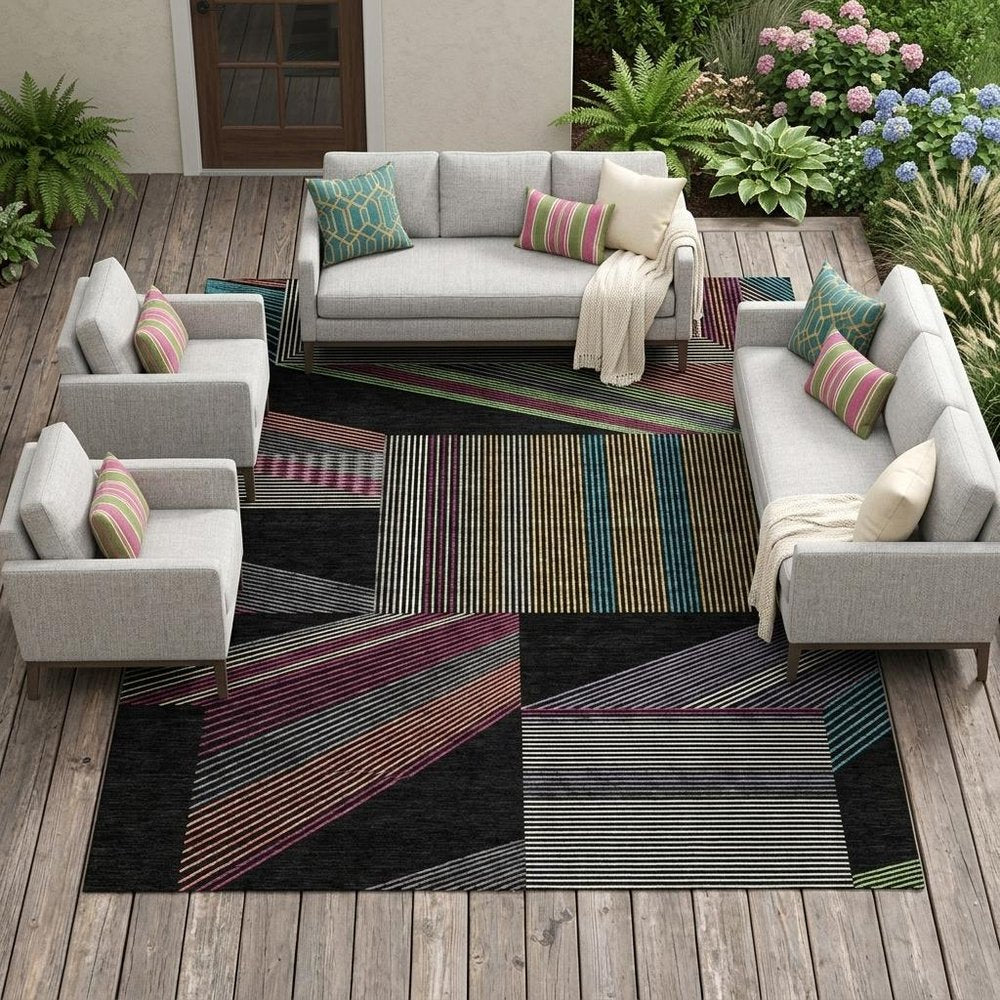 8' X 10' Black And Graphite Geometric Washable Indoor Outdoor Area Rug HomeRoots
