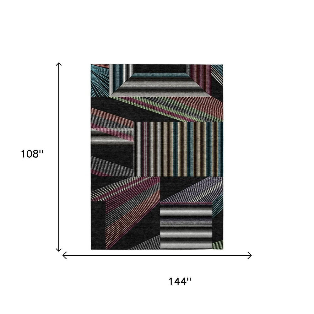 9' X 12' Black And Graphite Geometric Washable Indoor Outdoor Area Rug — view 4