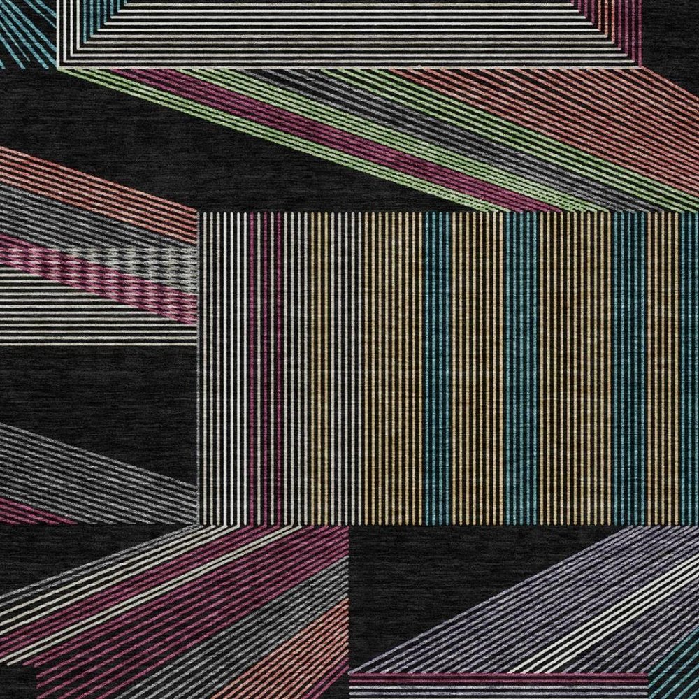9' X 12' Black And Graphite Geometric Washable Indoor Outdoor Area Rug — view 8