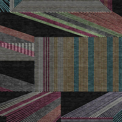 9' X 12' Black And Graphite Geometric Washable Indoor Outdoor Area Rug