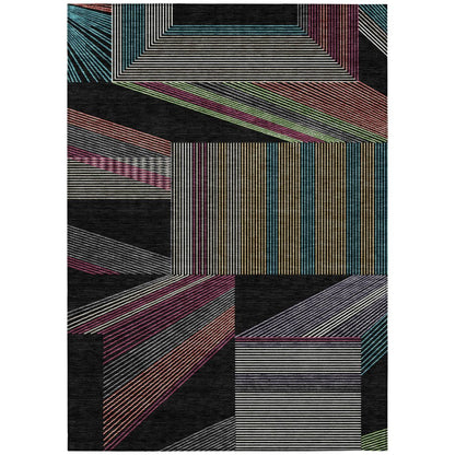 9' X 12' Black And Graphite Geometric Washable Indoor Outdoor Area Rug HomeRoots