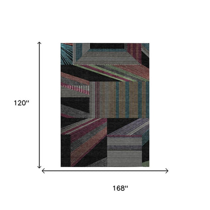 10' X 14' Black And Graphite Geometric Washable Indoor Outdoor Area Rug HomeRoots