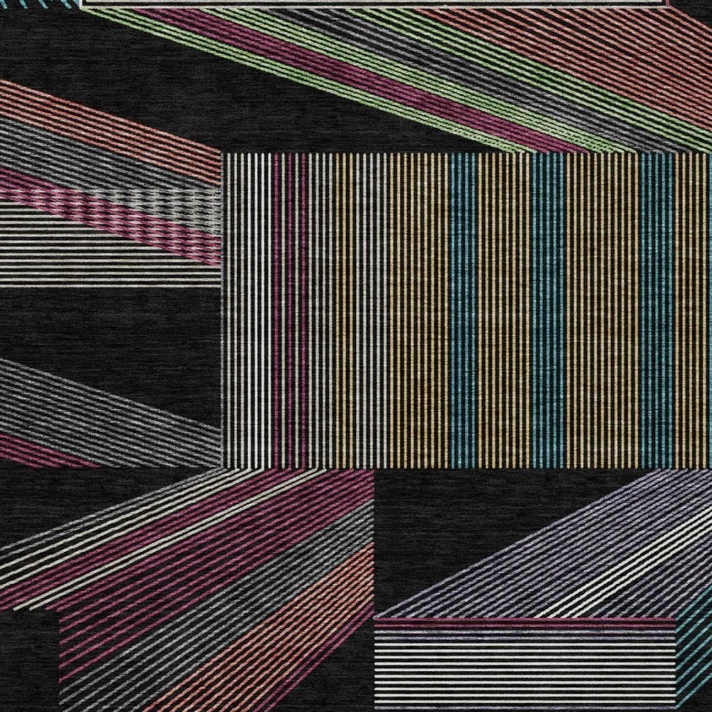 10' X 14' Black And Graphite Geometric Washable Indoor Outdoor Area Rug