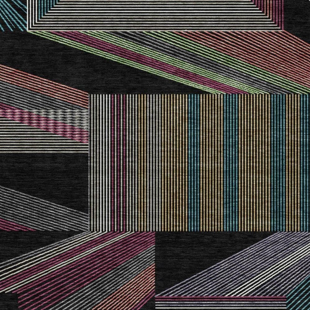 10' X 14' Black And Graphite Geometric Washable Indoor Outdoor Area Rug — view 9
