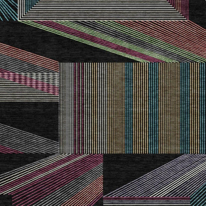 10' X 14' Black And Graphite Geometric Washable Indoor Outdoor Area Rug