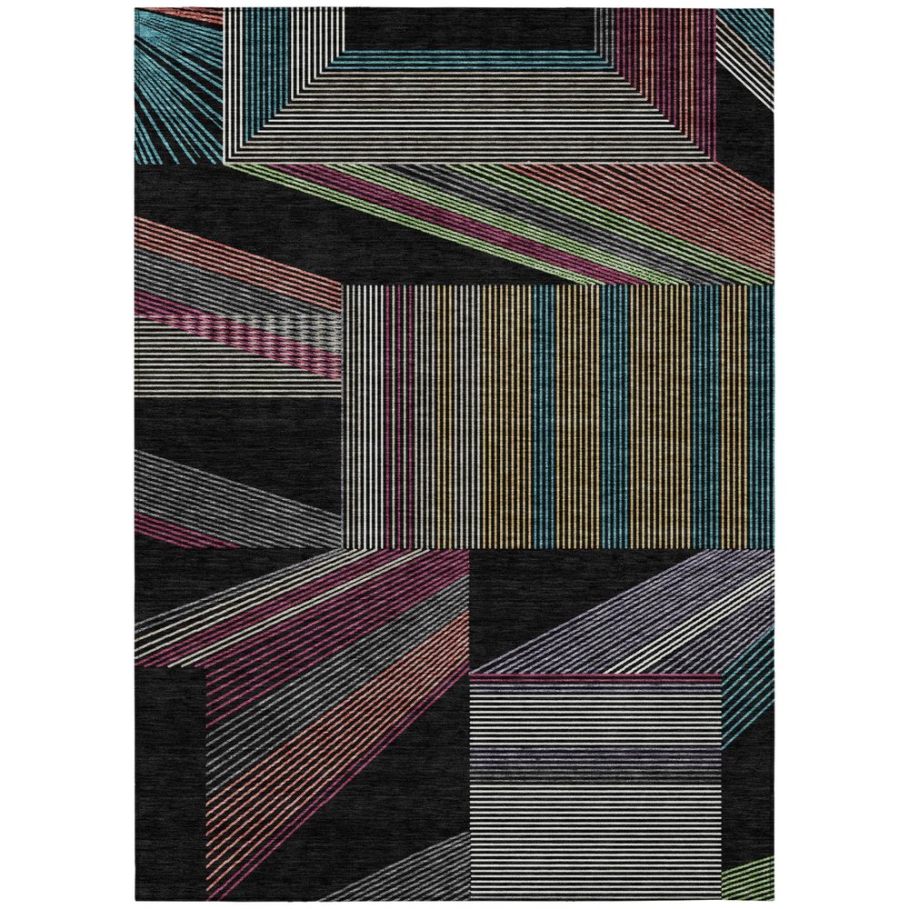 10' X 14' Black And Graphite Geometric Washable Indoor Outdoor Area Rug HomeRoots