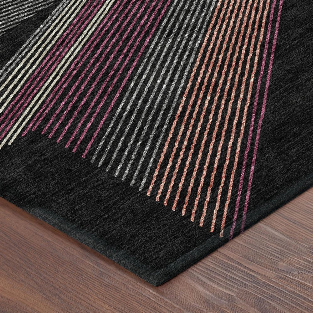 10' X 14' Black And Graphite Geometric Washable Indoor Outdoor Area Rug — view 2