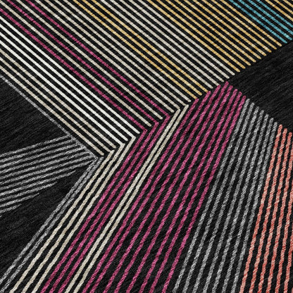 10' X 14' Black And Graphite Geometric Washable Indoor Outdoor Area Rug HomeRoots