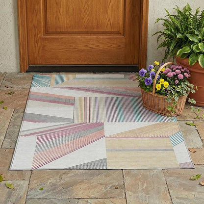 3' X 5' Ivory And Silver Geometric Washable Indoor Outdoor Area Rug HomeRoots