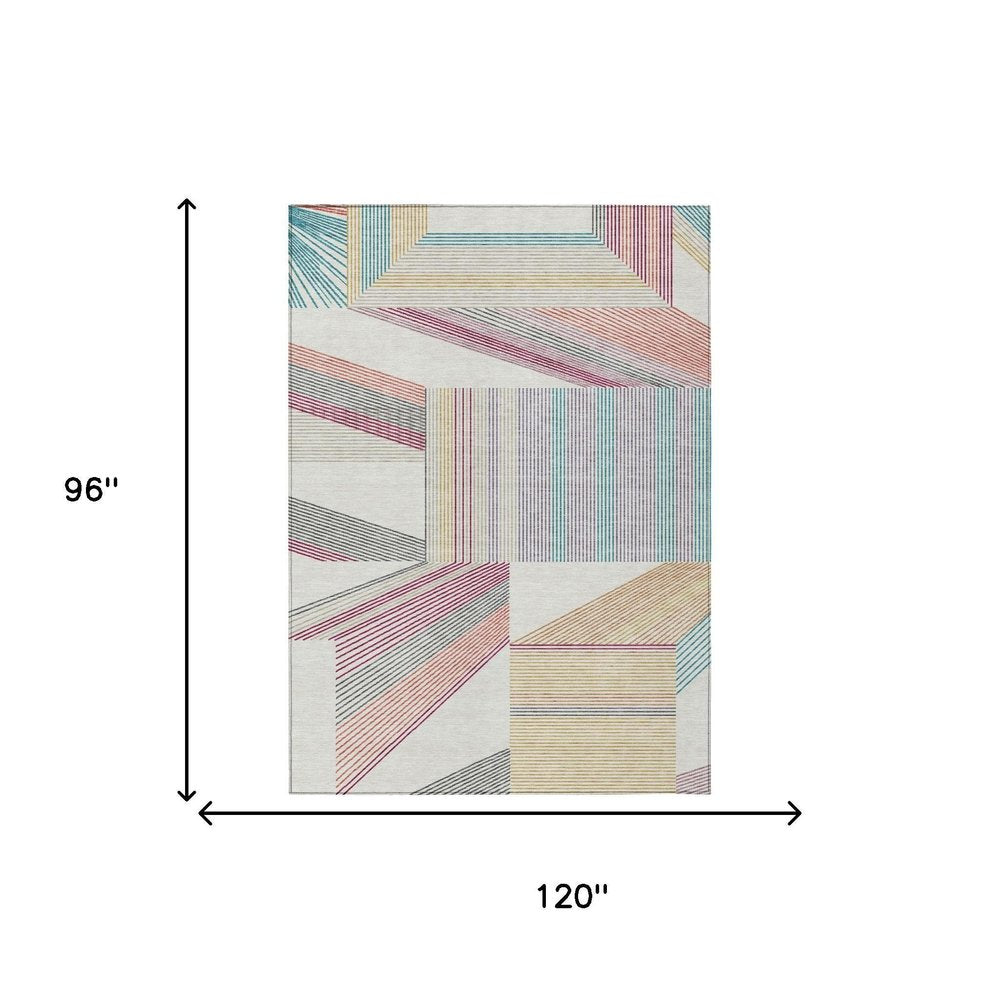 8' X 10' Ivory And Silver Geometric Washable Indoor Outdoor Area Rug — view 4