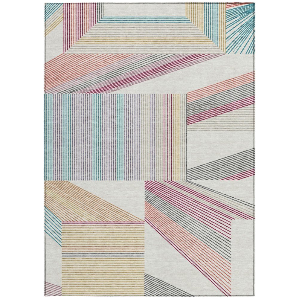 9' X 12' Ivory And Silver Geometric Washable Indoor Outdoor Area Rug