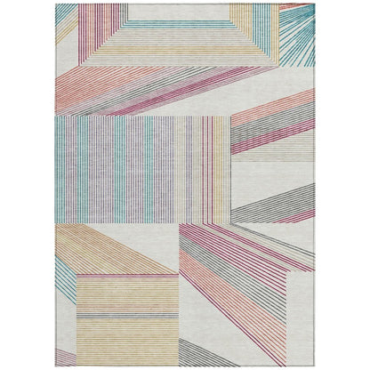 9' X 12' Ivory And Silver Geometric Washable Indoor Outdoor Area Rug