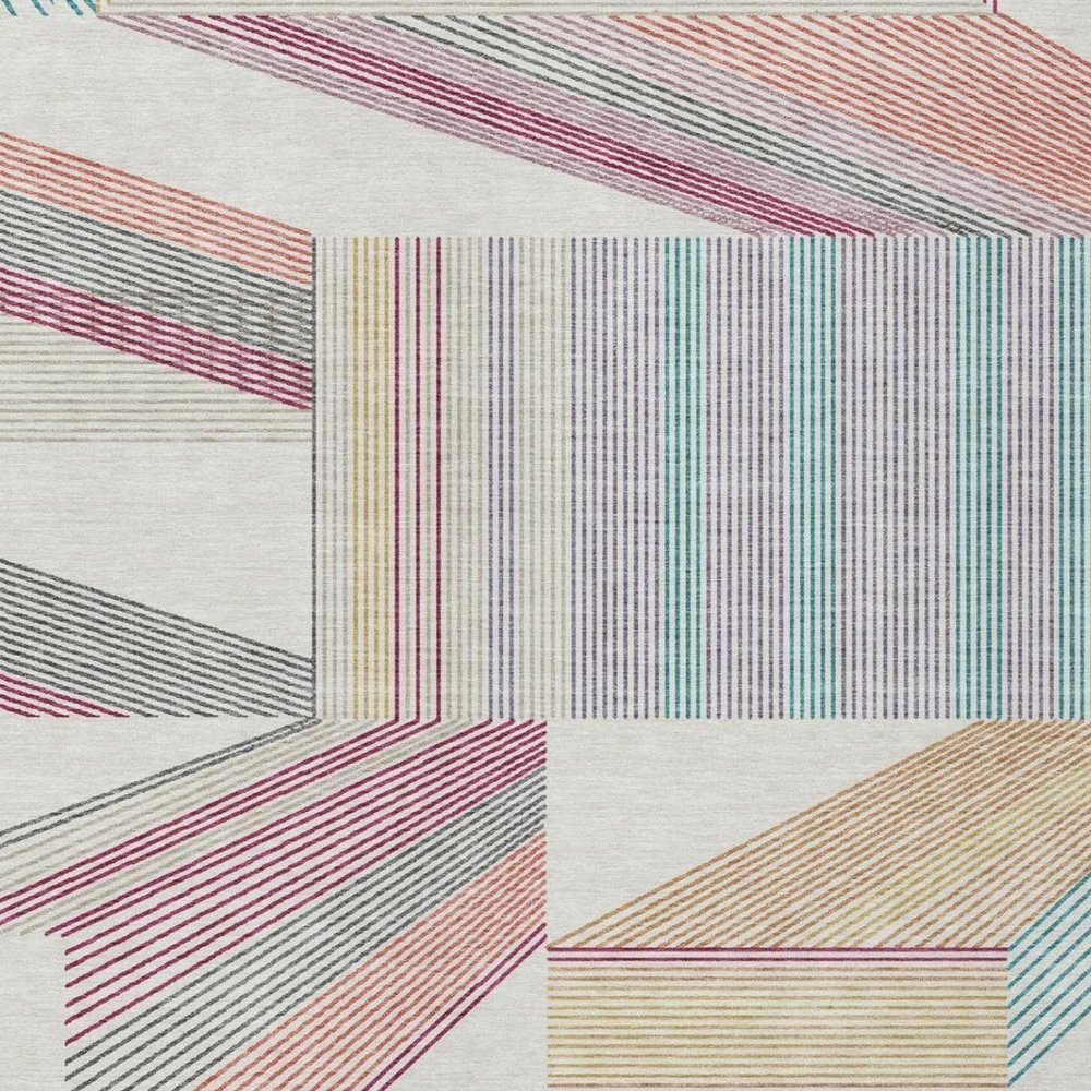 9' X 12' Ivory And Silver Geometric Washable Indoor Outdoor Area Rug