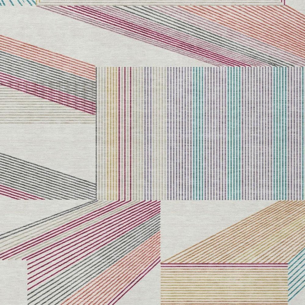9' X 12' Ivory And Silver Geometric Washable Indoor Outdoor Area Rug