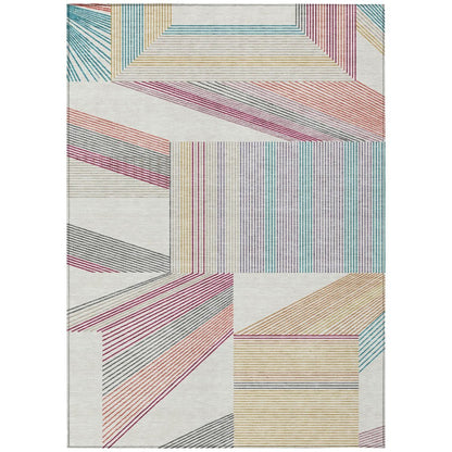 9' X 12' Ivory And Silver Geometric Washable Indoor Outdoor Area Rug HomeRoots
