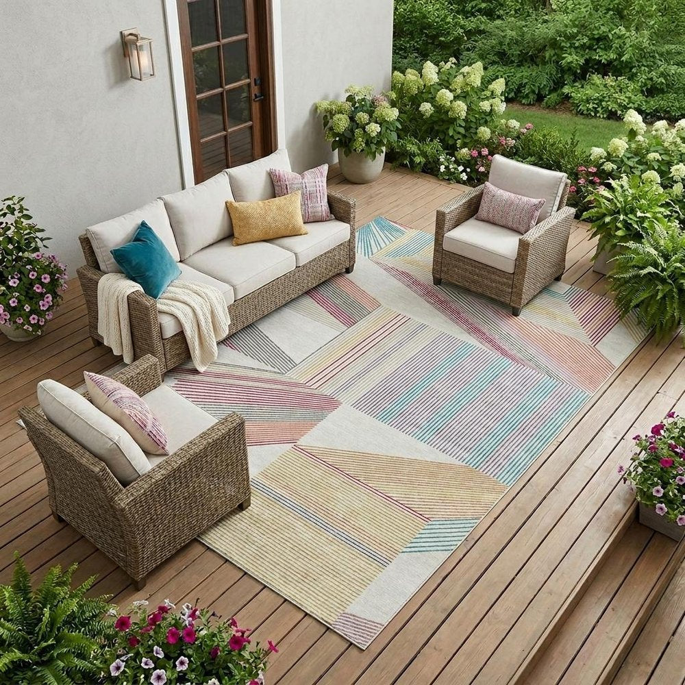 10' X 14' Ivory And Silver Geometric Washable Indoor Outdoor Area Rug — view 5