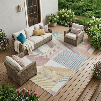 10' X 14' Ivory And Silver Geometric Washable Indoor Outdoor Area Rug HomeRoots