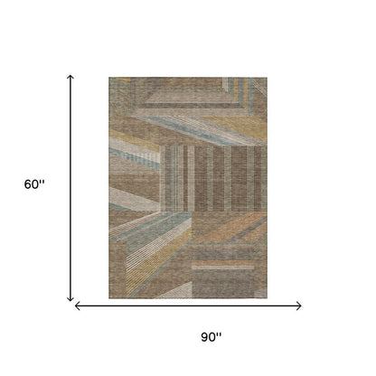 5' X 8' Brown And Gray Geometric Washable Indoor Outdoor Area Rug HomeRoots